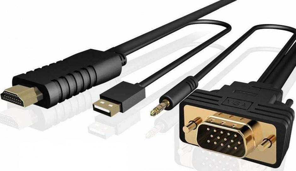 Imagine Cablu VGA la HDMI cu alimentare si audio T-T 1.8m, CABLE-VGA/A-HDMI-1.8BK-WL